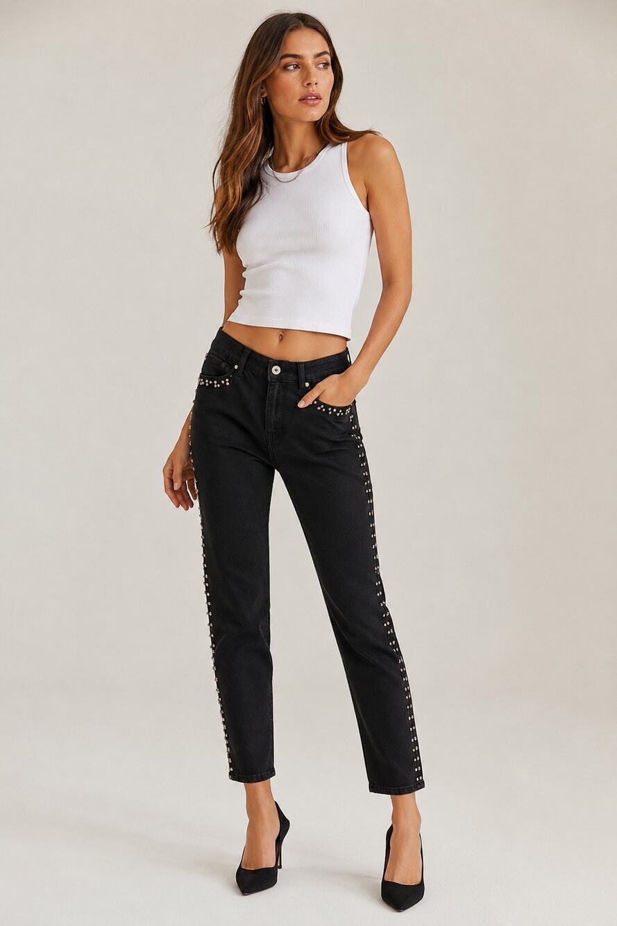 Pistola Black Studded Ankle Jeans Size 26 Rocker Glam Stretch Denim